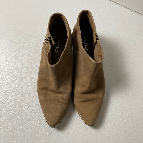 Aldo Size 8 Suede Leather Ankle Boot Made Spain Taupe Brown Booties Neutral Fall - Picture 5 of 16